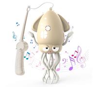 Gerbala Jouet électrique de Poulpe de Danse, Magique de Poulpe de Danse, avec Canne à pêche, avec lumière LED et Musique, évitez automatiquement Les Obstacles, Jouet pour Enfants (Blanc cassé)