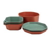 Gerber Ensemble de table complet 9 pièces, vaisselle de camping, 4 assiettes, 4 bols, 1 litre, quatre couleurs, Baltic Haze, Dark Baltic Haze, orange brûlé, marron coyote