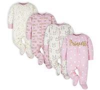 Gerber Sleep 'N Play Lot de 4 grenouillères avec fermeture éclair sur le devant pour bébé fille avec moufles anti-griffures, motif château