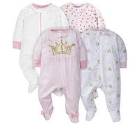 Gerber Sleep 'N Play Lot de 4 grenouillères avec fermeture éclair sur le devant pour bébé fille avec moufles anti-griffures, motif château
