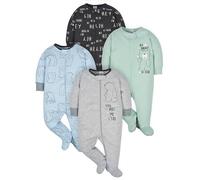 Gerber Sleep 'N Play Lot de 4 grenouillères avec fermeture éclair sur le devant pour bébé garçon avec moufles anti-griffures, motif ours