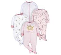 Gerber Sleep 'N Play Lot de 4 grenouillères pour bébé fille avec fermeture éclair sur le devant, motif château