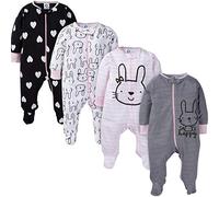 Gerber Sleep 'N Play Lot de 4 grenouillères pour bébé fille, motif lapin