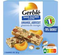 GERBLE Barres Céréales Amande Abricot Graines de Courge Sans Sucres Ajoutés Boîte de 3x90g - Lot de 3