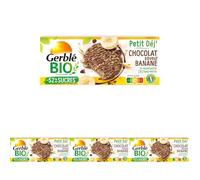 Gerblé Bio Biscuit Choco Banane - Biscuits Bio Gourmands, Sans Huile de Palme, Riche en Fibres, Saveur Chocolat et Banane, 3 Sachets de 3, 132 g (Lot de 4)