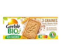 GERBLE BIO - Biscuit Croquant Gourmand aux 3 Graines, Riche en Fibres, Pause Santé 132g