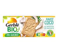 GERBLE BIO - Biscuit Gourmand Coco & Pavot, Texture Croustillante et Saveurs Exquises (Boîte 132g) - Lot de 4 - vendu par Lot