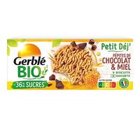 Gerblé Bio Biscuit Pépites de Chocolat et Miel - Recette Bio Gourmande, Sans Huile de Palme, Riche en Fibres, 3 Sachets de 3 Biscuits, 132 g