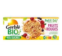 GERBLE BIO - Biscuit Petit Déj Fruits Rouges Bio, Biscuit Céréales Complets, 132g - Lot De 4