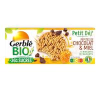 GERBLE BIO - Biscuit Petit Déjeuner aux Pépites de Chocolat et au Miel Bio - à l'Avoine et à la Farine Complète - la boîte de 132g - Le Lot De 5