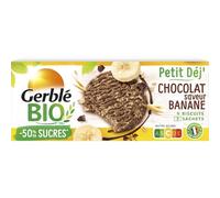 GERBLE BIO - Biscuit Petit-Déjeuner Choco Banane Gourmand, Texture Fondante (Boîte 132g) - Le lot de 4
