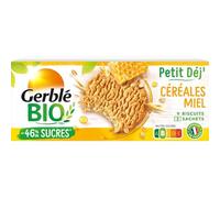 GERBLE BIO - Biscuit Petit'Dej Céréales Miel, Savoureux Biscuit Petit Déjeuner, 132g - Lot De 4