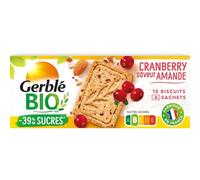GERBLE BIO - Biscuits Croquants Amande et Cranberry, Saveur Gourmande et Fruitée, Boîte 132g - Lot de 4