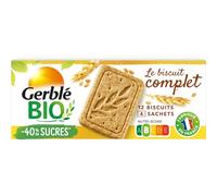 GERBLÉ BIO - Sablé Complet "L'Authentique" - Réduit en Sucres - Sans Huile de Palme - Nutri-Score B - 4 Sachets Individuels - 12 Sablés - 132 g