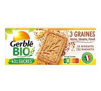 GERBLÉ BIO - Sablés 3 Graines Sésame Kasha Pavot - Riche en Fibres - Saveur Authentique - Sans Huile de Palme - Nutri-Score B - 4 Sachets Individuels - 12 Biscuits - 132 g