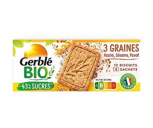 GERBLÉ BIO - Sablés 3 Graines Sésame Kasha Pavot - Riche en Fibres - Saveur Authentique - Sans Huile de Palme - Nutri-Score B - 4 Sachets Individuels - 12 Biscuits - 132 g