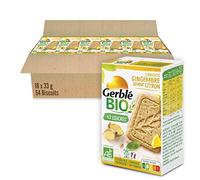 GERBLÉ BIO - Sablés Citron Gingembre - Réduits en Sucres - Sans Huile de Palme - Nutri-Score B - 18 boîtes x 3 biscuits - 54 biscuits - 132 g