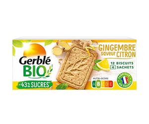 GERBLÉ BIO - Sablés Citron Gingembre - Réduits en Sucres - Sans Huile de Palme - Nutri-Score B - 4 Sachets Individuels - 12 Sablés - 132 g