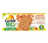 Gerblé Bio Sablés Épeautre Caramel - Biscuits Bio Fondants au Blé Ancien, Sans Huile de Palme, Réduits en Sucres, 12 Sablés Gourmands, 132 g