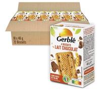 GERBLÉ - Biscuits Lait Chocolat Pépites Fondantes - Réduit en Sucres - Source de Magnésium - Cacao Durable - Sans Huile de Palme - 72 biscuits (18 paquets de 4)