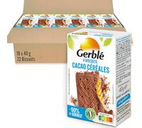 GERBLÉ - Biscuits Céréales au Goût Intense de Cacao - Allégés en Sucres - Sans Huile de Palme - Cacao Durable - Nutri-Score A - Lot de 18 boîtes x 4 - 72 biscuits - 160 g