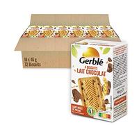 GERBLÉ - Biscuits Lait Chocolat Pépites Fondantes - Réduit en Sucres - Source de Magnésium - Cacao Durable - Sans Huile de Palme - 72 biscuits (18 paquets de 4)