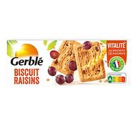 GERBLÉ - Biscuits Raisins - Réduit en Sucres - Source de Magnésium - Sans Huile de Palme - Nutri-Score A - 4 Sachets Individuels - 16 biscuits - 270 g