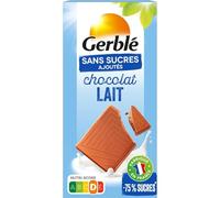 GERBLÉ - Chocolat au Lait Sans Sucres Ajoutés, Saveur Douce et Fondante (Tablette 80g) - Le Lot De 4