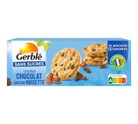 GERBLE Cookie Chocolat Saveur Noisette Sans Sucres 130g, 12 Biscuits en 4 Sachets Fraîcheur, Fabriqué en France - Lot de 3