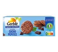 Gerblé Cookies Cacao Pépites Sans Sucres - Biscuits Gourmands Sans Huile de Palme, Format Pratique à Emporter, 130g (4x3 cookies)