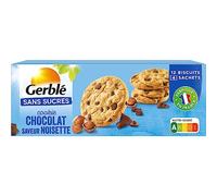 GERBLÉ - Cookies Chocolat Noisette - Sans Sucres - Cacao Durable - Sans Huile de Palme - Nutri-Score A - 4 Sachets Individuels - 12 Cookies - 130 g