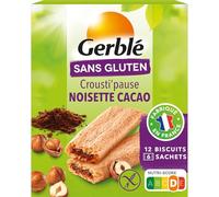 Gerblé Crousti’Pause Cacao - Sans Gluten - Biscuits Fourrés au Cacao et Noisette, Format Pratique à Emporter, 5 Sachets de 2 Biscuits, 125 g