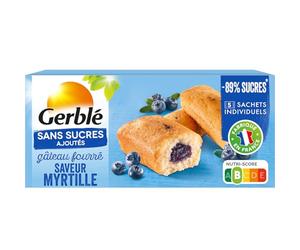 GERBLÉ - Gâteau Fourré Saveur Myrtille - Sans Sucres Ajoutés - Gâteaux Moelleux Individuels - Sans Huile de Palme - Nutri-Score B - 5 Sachets Individuels - 150 g