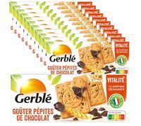 GERBLÉ - Goûters aux Pépites de Chocolat - Réduit en Sucres - Cacao Durable - Sans Huile de Palme - Lot de 12 - 3 Sachets Individuels - 12 Biscuits - 250 g