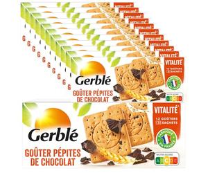 GERBLÉ - Goûters aux Pépites de Chocolat - Réduit en Sucres - Cacao Durable - Source de Magnésium et Vitamine E- Sans Huile de Palme - Lot de 12 - 3 Sachets Individuels - 12 Biscuits - 250 g