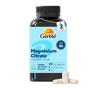 GERBLE - Magnésium Citrate 360 mg - Avec Vitamine C, B5 & B6 - Complément Alimentaire Énergie & Santé Musculaire - Aide à Réduire la Fatigue - Vegan - Sans Colorants - Programme 2 Mois (120 Comprimés)
