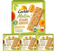 Gerblé Matin Barres Abricot Sésame - Nutri-Score A, Riche en Fibres, Réduites en Sucres - Barres Fruitées pour le Petit-Déjeuner, 120 g (Lot de 4)