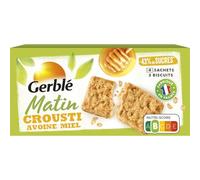 GERBLÉ MATIN - Biscuit Crousti Avoine Miel Petit Déjeuner - Riche en Fibres - Nutri-Score B - 4 Sachets Individuels - 200 g