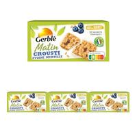 GERBLÉ MATIN - Biscuits Petit Déjeuner Crousti Myrtille - Réduits en Sucres - Nutri-Score B - 4 Sachets Individuels - 200 g (Lot de 4)