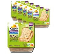 Gerblé Maxi Moelleux 3 graines Sans Gluten & Sans lactose, Lot de 6 Pains, Riche en fibres, Moelleux, 7 Tranches/Pain, 210218