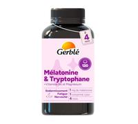 GERBLE - Mélatonine & Tryptophane 1 mg - Avec Magnésium - Complément Alimentaire Sommeil - Endormissement & Fonction nerveuse - Vegan - Programme 4 Mois (120 Comprimés)