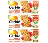 GERBLÉ - Moelleux Pomme-Framboise - Réduit en Sucres - Source de Fibres et de Magnésium - Sans Huile de Palme - 6 Sachets Individuels - 138 g