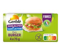 Gerblé Pain Burger Sans Gluten & Sans Lactose, Riche En Fibres, Moelleux, 4 Pains, 350g (4 X 75 G), 201331