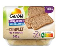 GERBLE Pain Complet Sarrasin Sans Gluten 240 g - Au Levain de Riz et Farine Complète de Sarrasin, Sans Lactose, Riche en Fibres - Lot de 3