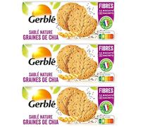 GERBLÉ - Sablé Nature aux Graines de Chia - Riche en Fibres - Réduit en Sucres - Sans Huile de Palme - Nutri-Score B - 3 Sachets Individuels - 12 Biscuits - 132 g