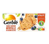Gerblé Vitalité, Sablés Myrtille Germe de Riz, Allégés en sucres, Sans huile de palme, 1 boîte de 12 biscuits, 140g
