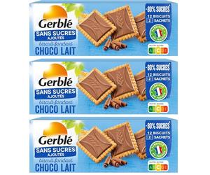 Gerblé Sans Sucres Ajoutés, Biscuits Choco Fondant Lait, 12 biscuits, 126 g, 208470 (Lot de 3)