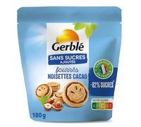 Gerblé Sans Sucres Ajoutés - Fourrés Noisette Cacao - Biscuit Allégé en Sucre - Source de Fibres - Nutriscore C - Sans Huile de Palme - Fabriqué en France - 12 Biscuits - 180 g