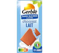 Gerblé Sans Sucres Ajoutés, Tablette de Chocolat au Lait, Riche en fibres, 187508, 80 g