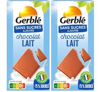Gerblé Tablette Chocolat au Lait Sans Sucres Ajoutés - Chocolat Fondant Riche en Cacao, Sans Huile de Palme, 80g (Lot de 2)